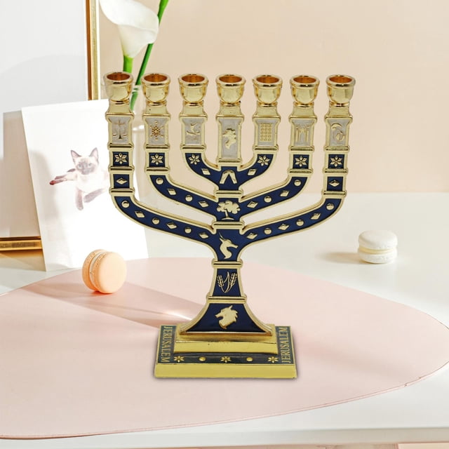 Candelabro de Menorah, candelabro de escritorio clásico tradicional, candelabro de Metal de Hanukkah para decoración del hogar de aniversario Macarena Candelabro Menorá