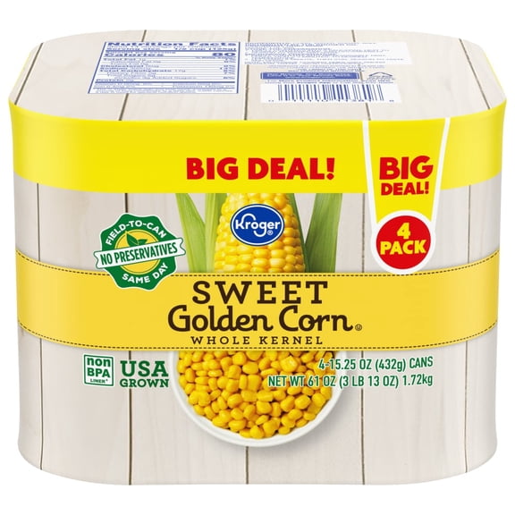 Kroger Whole Kernel Sweet Golden Corn Cans 4 ct / 15.25 oz - Pack of 1