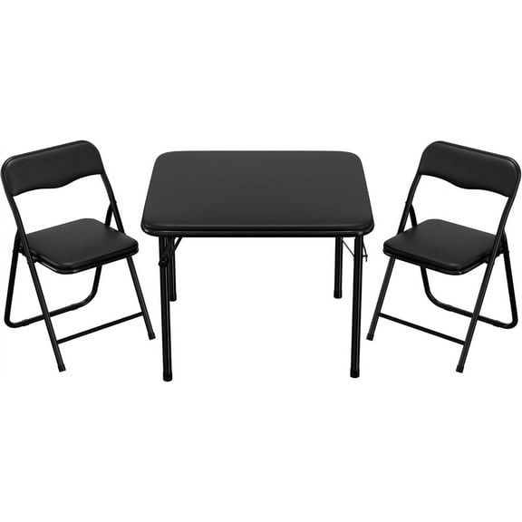 Boys and Girls Folding Table and Chairs Set of 3, Portable Table and Chair with Pu Soft Cushion,Suitable for Eating,Reading and Playing