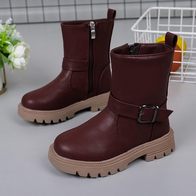Zapatos de niñas,Botas de niñas,Botines de tobillo de invierno de cuero falso tamaño 13 niñas