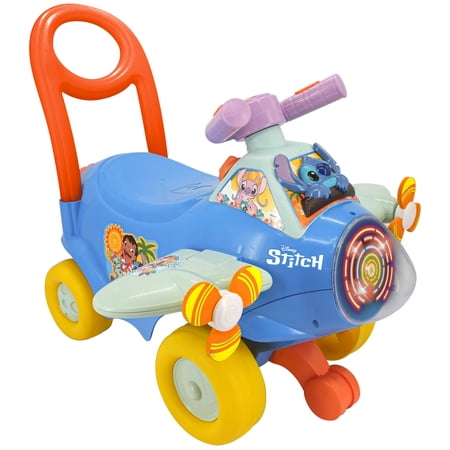 Kiddieland: Disney Activity Plane Ride-On - Stitch - Spinning Light & Sounds Foot-To-Floor Vehicle Interactive Dashboard Push Handle Toddler 12mo+