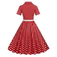 thumbnail image 3 of Red Polka Dot Printed Pinup 50s Summer Pleated Dress Belted Vintage Style Button Up Elegant Casual Women Rockabilly Dresses-1-S, 3 of 3