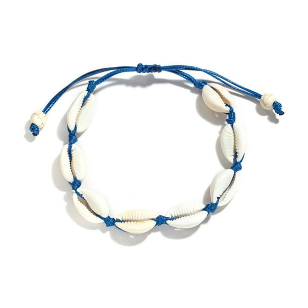 Xiao Hua Pulsera de conchas marinas hecha a mano, tamaño ajustable, joyería de playa para mujer, color azul