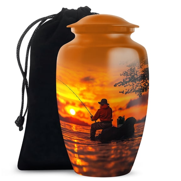 Sunset Fishing In River Urns For Human Ashes Adult Female - Large Cremation Urn For Adult Male Dad Ashes - Funeral Decorative Ashes - 10 Inch