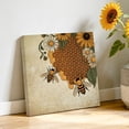 thumbnail image 2 of Vintage Daisy Bees Canvas Wall Art for Living Room, Yellow Sunflower Honey Green Leaf Poster Print Painting for Bedroom Office Home Decoration Wall Pictures Prepare To Hang 10"x10", 2 of 9