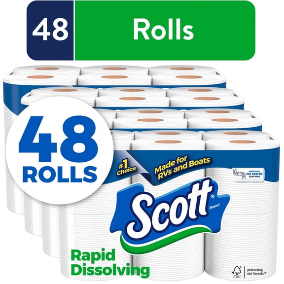 Scott Rapid-Dissolving Toilet Paper for RVs & Boats, 12 Double Rolls