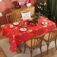 thumbnail image 3 of Christmas Tablecloth Square, Classical Red Table Cloth with Sled, Poinsettias and Bell Decorations, Heavy Weight & Spillproof Table Cover for Dining, Party Indoor and Outdoor 52×52 Inch, 3 of 6