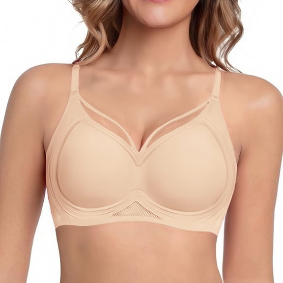 Soyumi Womens Wireless Bras, Comfortable Bralette Supportive Tshirt Bra No Underwire Seamless Push Up Supportive Bras, Beige