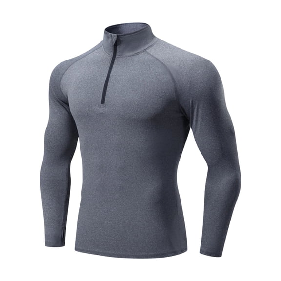 FAHXNVB Quarter Zip Workout Tops for Men Long Sleeve Mock Neck Shapewear Tops Breathable Athletic Running Stretch Shirts S-XXL