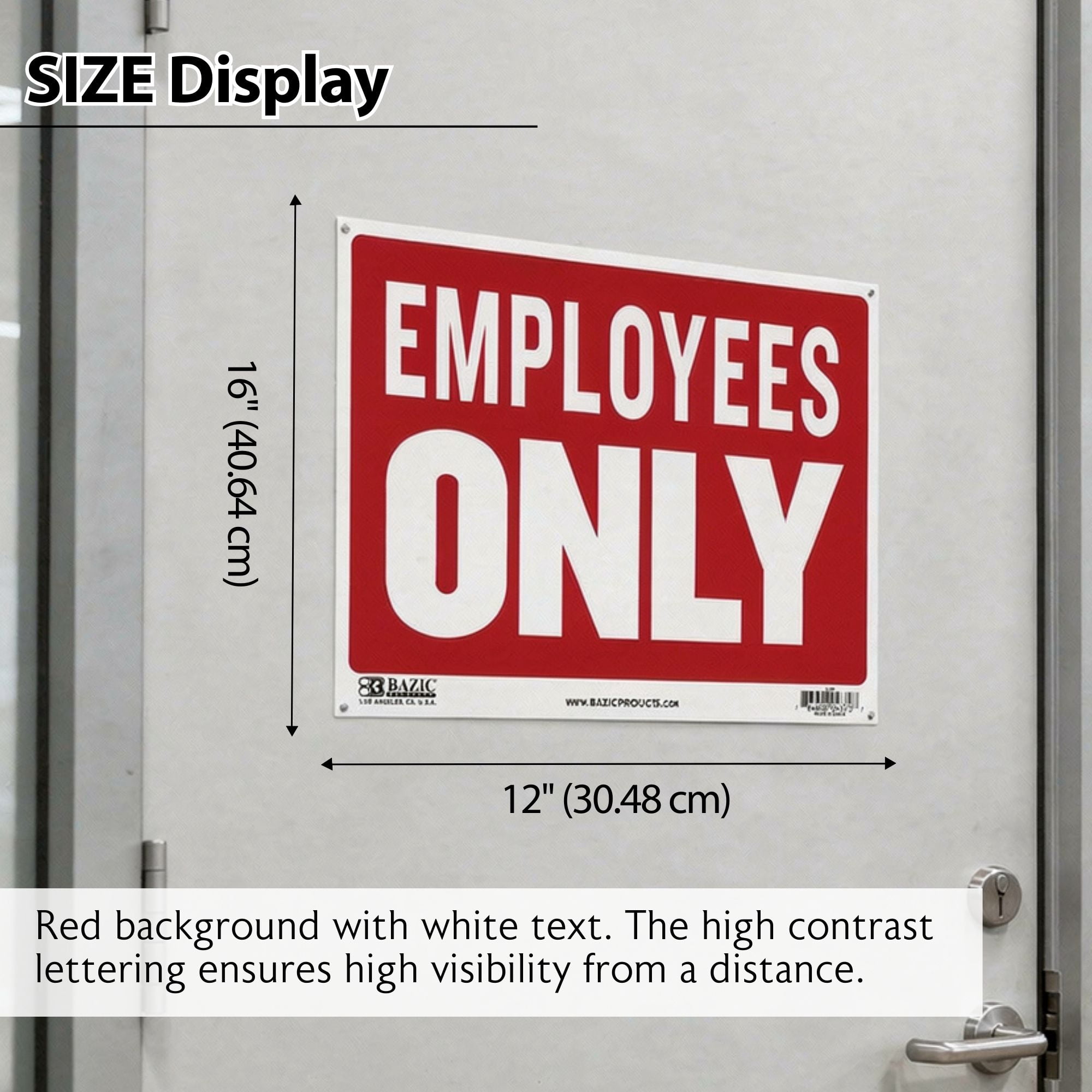 BAZIC Employees Only Sign 12"x16", Plastic Signs Signage, 24-Pack