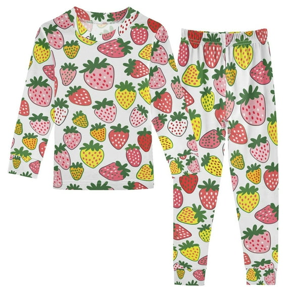 joogoo Cute Strawberry 2 Piece Long Sleeve Tee and Pants Cotton Pajama Set 5Y
