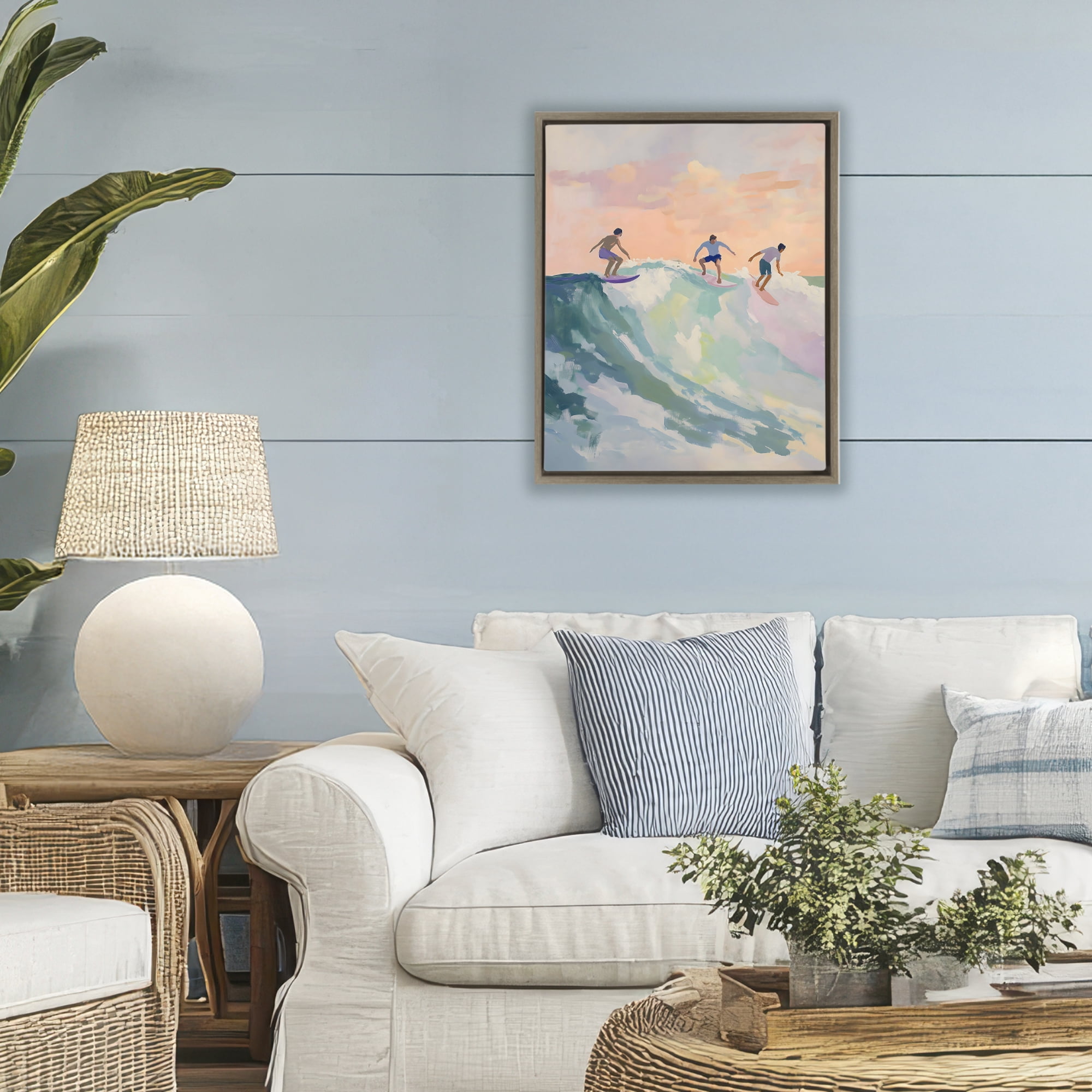 Stupell Industries Group of Surfers at Sunset Brown Framed Floater Canvas Wall Art, design by The Prints Vibe