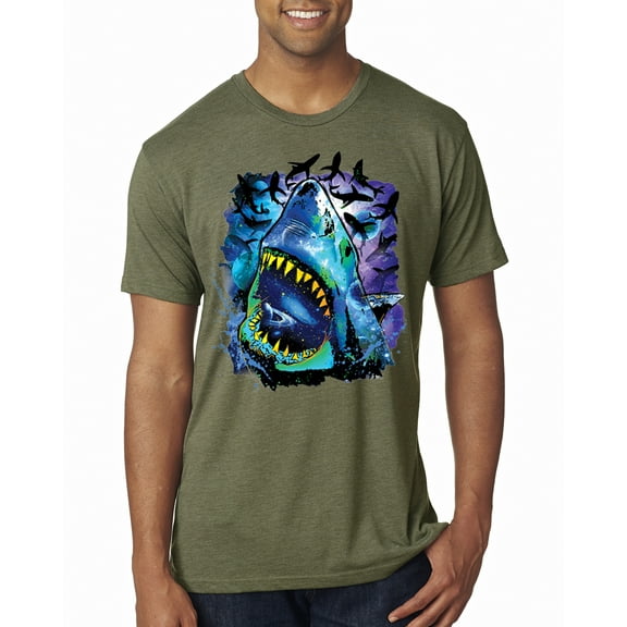 Great White Shark Species in Ocean | Mens Fishing Premium Tri Blend T-Shirt, Military Green, Small