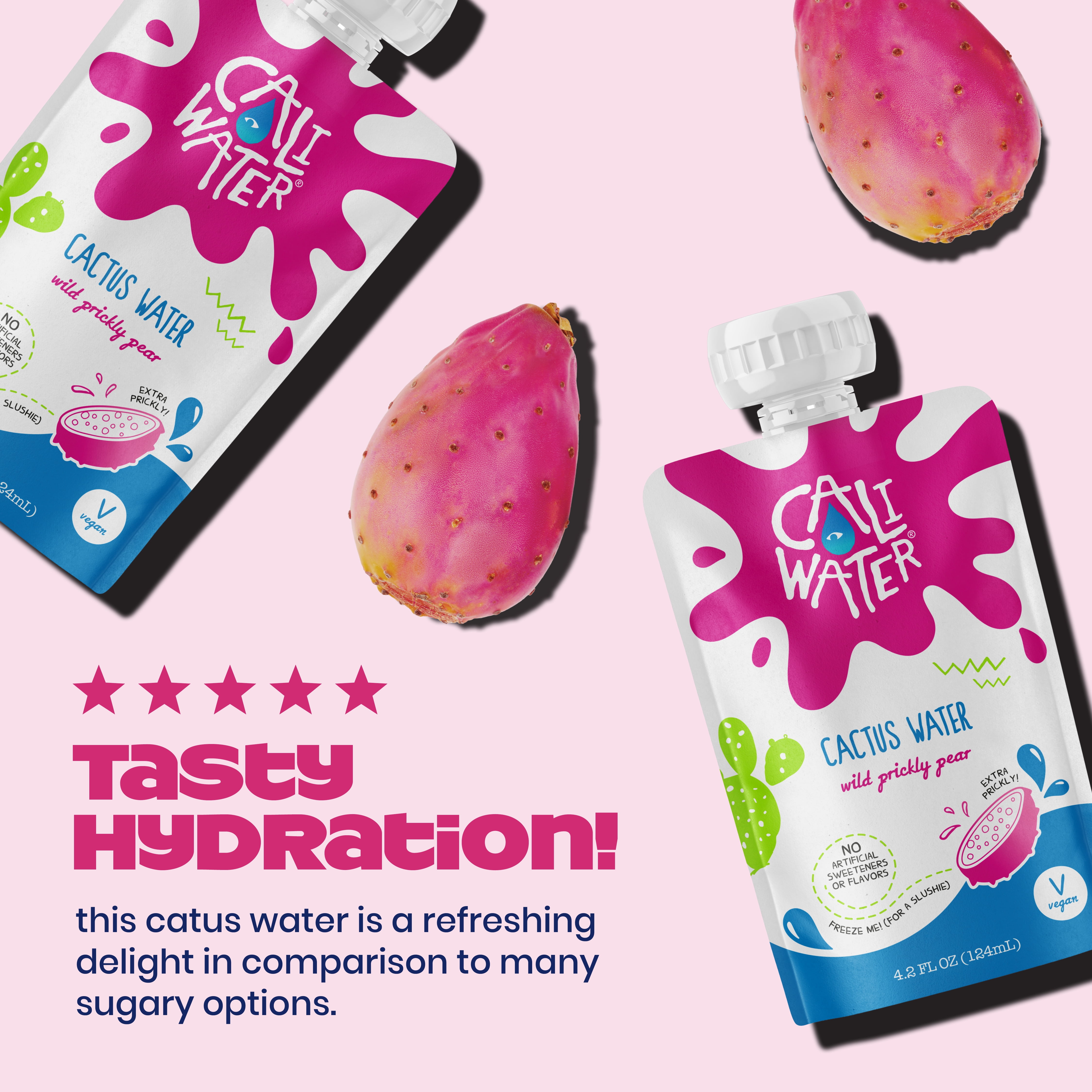 Caliwater Kids Pouch Organic Cactus Water Wild Prickly Pear, Coconut Water Alternative, Juice Box Hydration, Electrolyte Drinks, Flavored Waters, 24-Pack 4.2oz/pouch 3g Sugar, 10 Calories