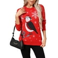thumbnail image 3 of Chandail de Noël Rouge Ardent pour Femmes Imprimé Pingouin Flocon de Neige Mode Décontractée L, 3 of 10
