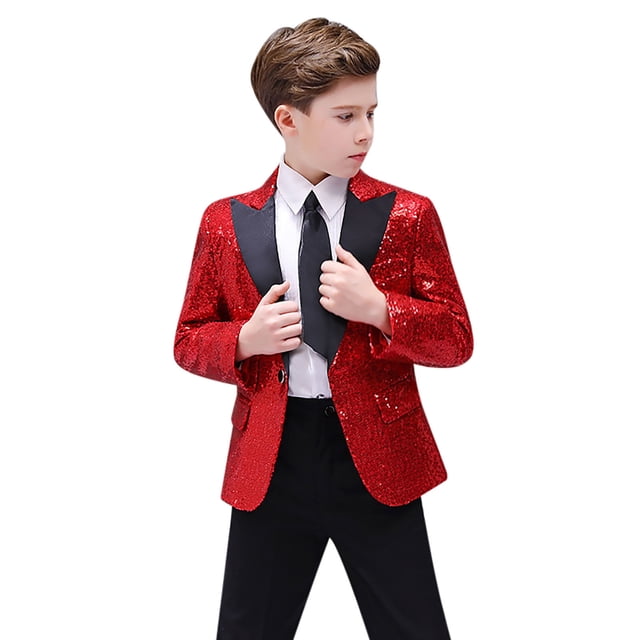Dpytoraw Veste Élégante à Sequins Rouges pour Garçons Idéale pour Mariages Fêtes et