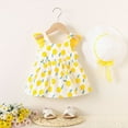 thumbnail image 6 of QTOCIO Toddler Girls Dresses, Baby Girl Summer Clothes, Toddler Kids Baby Girls Fashion Cute Sleeveless Sweet Flower Print Ruffle Dress Hat Set, Yellow, 2 Years, 6 of 8