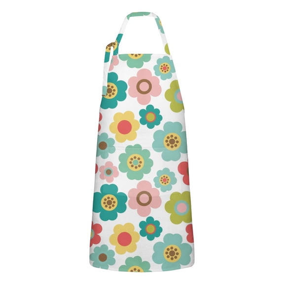 Pioneer Flower Floral Print Pattern Apron for Women and Men, Cotton Linen Waterproof with Pockets, Adjustable, 33x27 Inch for Kitchen, Gardening, BBQ, Salon