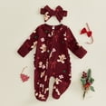 thumbnail image 3 of Cjfdfy Newborn Baby Girl Christmas Outfit Gingerbread Man Printed Ruffle Long Sleeve Zipper Footed Romper And Headband Infant Cute First Christmas Knit Sweater Jumpsuit Fall Winter Outfits, 3 of 9