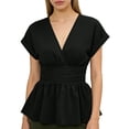 thumbnail image 2 of Endives Womens Short Sleeve T- Shirt V Neck Ruched Waist Peplum Top Chic Daily Wear Casual Blouse Summer Outfit, 2 of 6