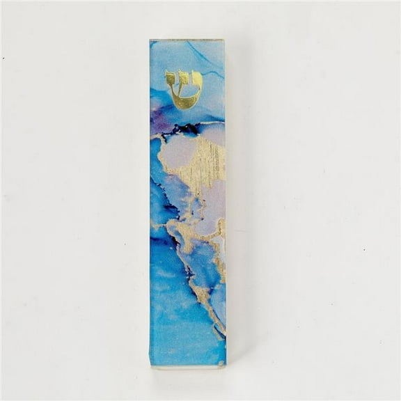 Rite Lite MZGLA-1 5.5 in. Art Glass Mezuzah Case, Blue Marble Gold Accents - Pack of 3