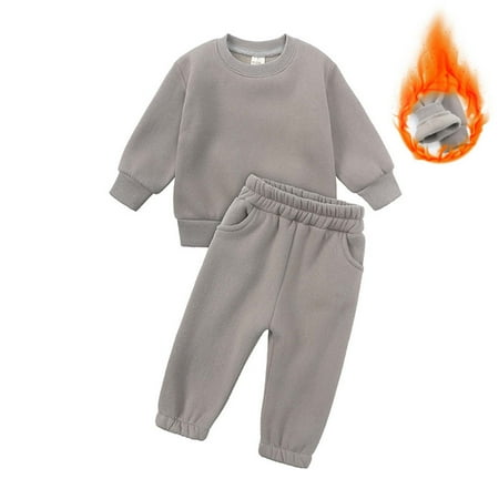 

Geire Children Unisex Sport Outfits 2PC Set Fall Winter Wear Simple Solid Long-sleeved Hoodless Sweatershirt Top & Elastic Waist Pocket Pants Casual Set Aged 1-8 Years