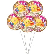 PMU Happy Easter Basket and Bunny 18 Inch Mylar Foil Balloon Pkg/5