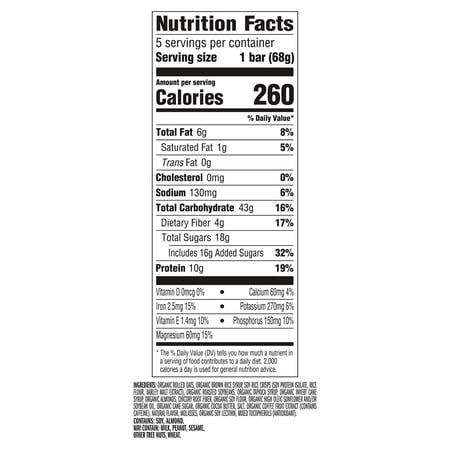 CLIF BAR CAFFEINATED ENERGY PROTEIN BARS, VANILLA ALMOND, 5 PACK