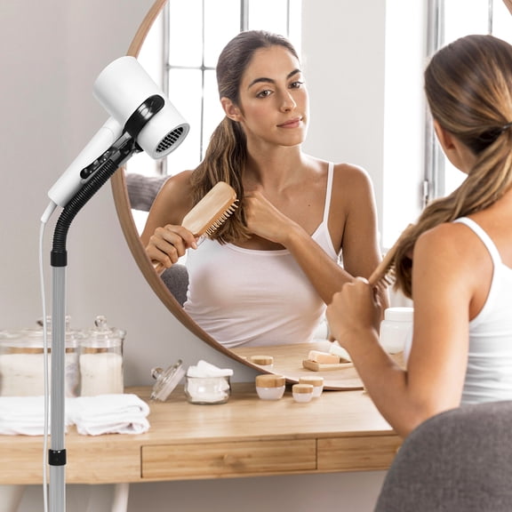 Suction Cup Hair Dryer Stand 360° Rotating Adjustable Height Countertop Blower Holder for Bathroom Vanity Makeup Room