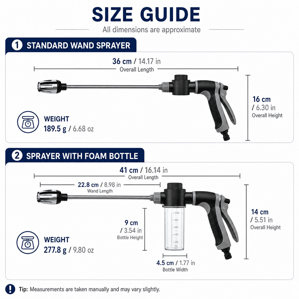 High Pressure Garden Hose Nozzle Sprayer, Adjustable Metal Water Sprayer with Foam Bottle Attachment for Car Washing, Patio Cleaning, Plant Watering and Pet Rinsing