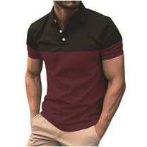 Mens Polo Shirts Classic Lapel Button Up Patchwork T Shirts Slim Fit Casual Solid Short Sleeve Summer Golf Tee Top