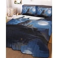 thumbnail image 3 of Quilts Full Size Bedding Set, Aesthetic Lions Lightweight Quilted Comforter, Black Mountains Moon Night Blue Ombre Soft Reversible Bedspread Coverlet with Pillow Covers for All Season, 78" x 90", 3 of 7