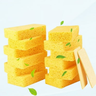 12-Count Cleaning Scrub Sponge - Non-Scratch Natural Sponge Compressed Cellulose Sponges for Kitchen Bathroom Cars, DIY Funny Clips for Kids (Yellow)