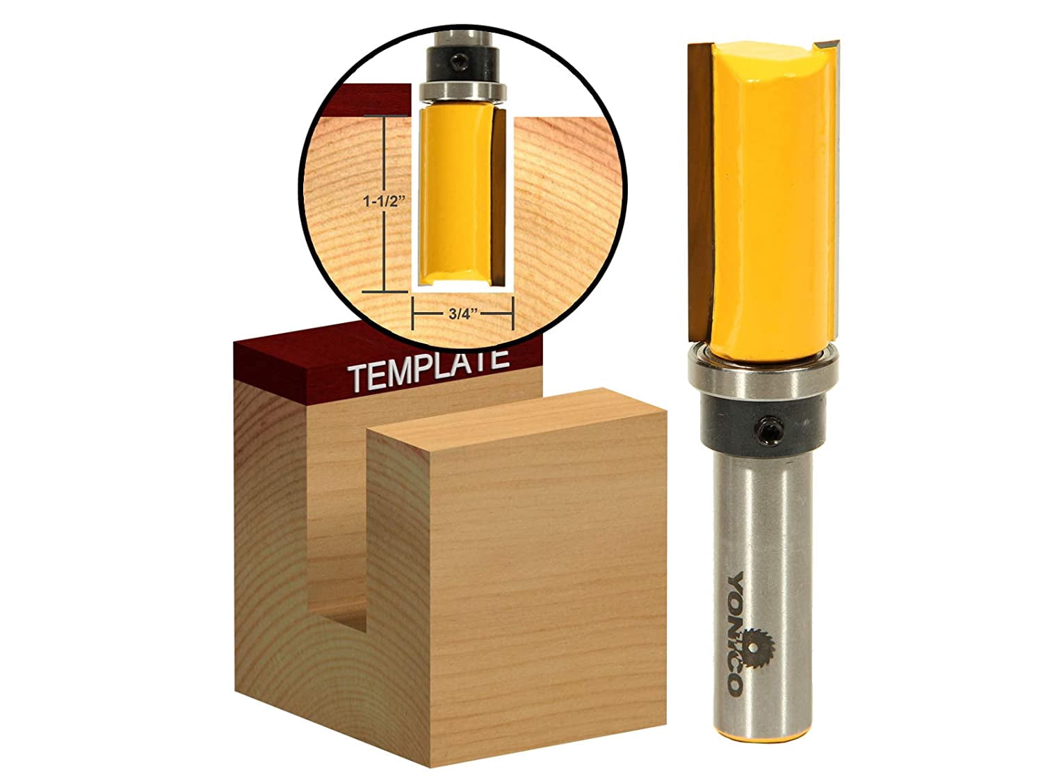 4 Bit 3/4" Diameter Flush Trim Template Router Bit Set - 1/2" Shank - Yonico 14426