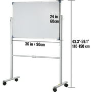 BENTISM Mobile Magnetic Whiteboard Double Sided 360° Rotating Dry Erase Board 24 x 36 Height Adjustable Aluminum Frame White