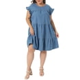 thumbnail image 4 of Agnes Orinda Women's Plus Size Denim Dress Pleated Ruffle Sleeve Flowy Swing 2026 Summer Casual Jean Midi Babydoll Dresses with Pocket 1X Light Blue, 4 of 6