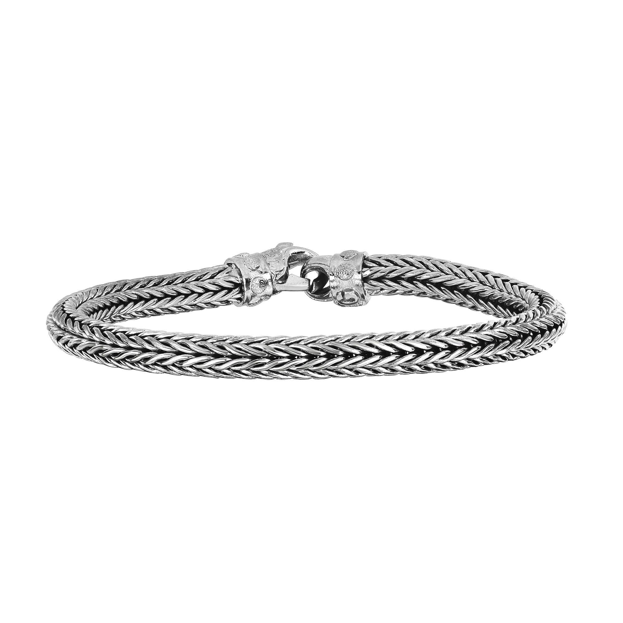 Sterling Silver With Rhodium Finish Round Woven Mens Bracelet, 8.25