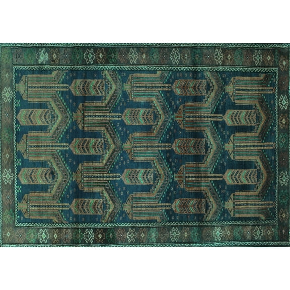Ahgly Company Indoor Rectangle Persian Turquoise Blue Traditional Area Rugs, 5' x 7'