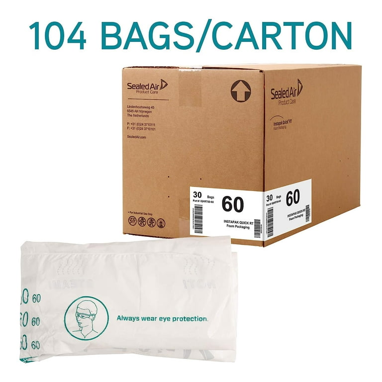 Sealed Air Instapak Quick RT #60 Heavy Duty Expandable Foam Bag, for 14x14x14 Box, Case of 104, Expandable Foam Packaging Bags for Shipping Boxes