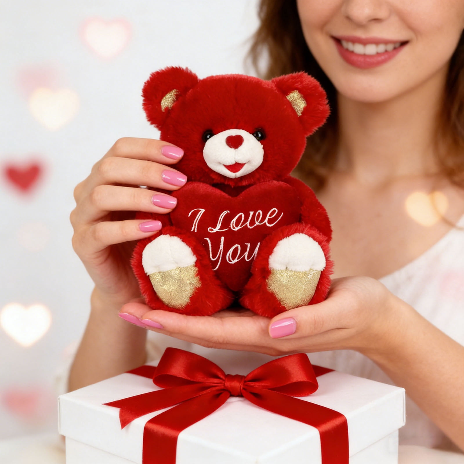 Deeceymbur Heart Pattern Stuffed Bear Doll 8 Inch Plush Teddy Soft Cuddly Home Decor Gift for Special Occasions Daily Comfort