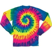 Dyenomite 240MS 100 Percent Cotton Long Sleeve Multi Spiral Tee for Youth Ladies, Flo Rainbow - Youth Large