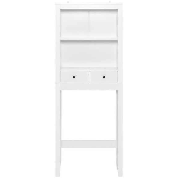 23.5 in. W x 65 in. H x 8 in. D White Over The Toilet Storage with Drawers & 2 Open Shelves