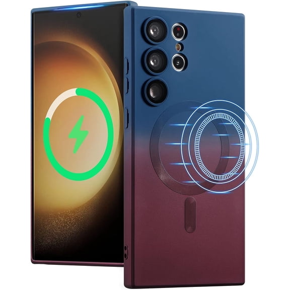 Magnetic Case for Samsung Galaxy S23 Plus 5G, Luxury Gradient Neon Color Case Compatible with MagSafe Charger Cover with Camera Lens Protector Pretty Phone Case for Women and Girl - Blue Pink