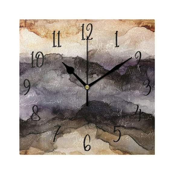 WOBOGO Dark Brown Marble Wall Clock 7.78 Inch Battery Operated Silent Unit Square Rustic Vintage Style for Home Bedroom Office Black Pointer