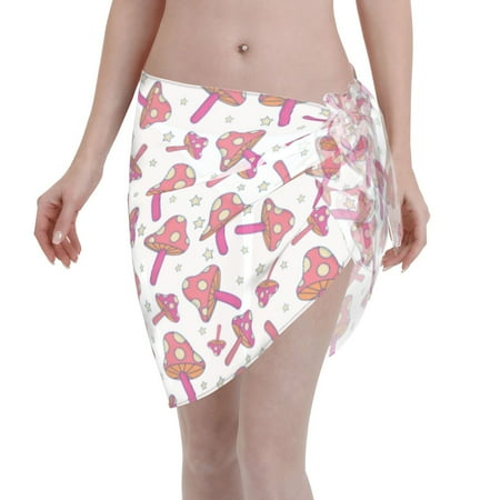 Qekee Purple Mushroom Women s Short Sarongs Cover Ups Sheer Bikini Wraps for Swimwear