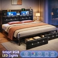 thumbnail image 3 of EnHomee Bed Frame with 2 Drawers King Size Bed Frame with Headboard & LED Lights Bed Frame with Storage & Headboard Drawers，Black, 3 of 8