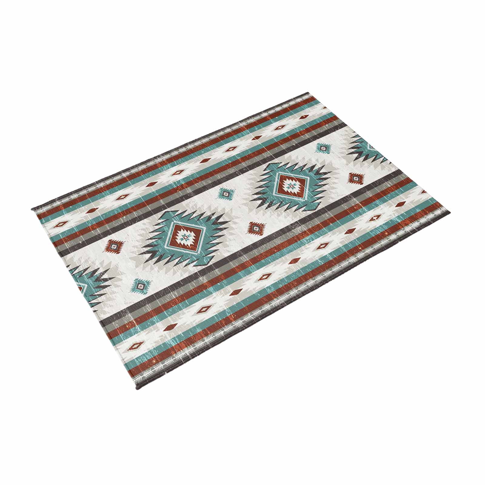 Turquoise Red Boho Outdoor Rug for Patio/Deck/Porch, Non-Slip Large Area Rug 4 x 6 Ft, Southwestern Ethnic Aztec Retro Geometric Indoor Outdoor Rugs Washable Area Rugs, Camping Rug Carpet Runner