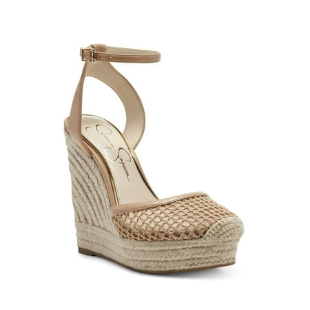 

JESSICA SIMPSON Womens Soft Sand Beige Twisted Lattice Ankle Strap Padded Zestah Almond Toe Wedge Buckle Espadrille Shoes 10 M