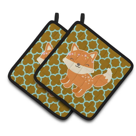 Fox on Quatrafoil Pair of Pot Holders