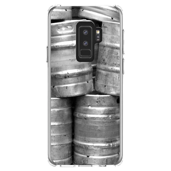 DistinctInk Clear Shockproof Hybrid Case for Samsung Galaxy S9  PLUS (6.2" Screen) - TPU Bumper, Acrylic Back, Tempered Glass Screen Protector - Beer Kegs
